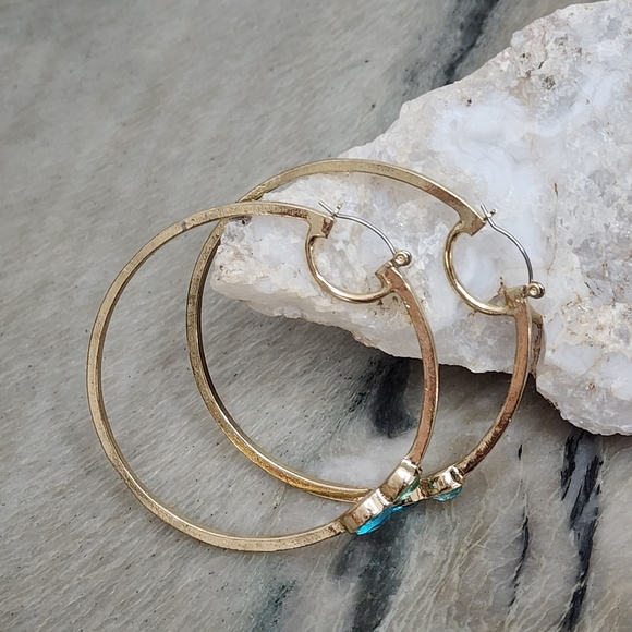 Gold-Tone Hoop Earrings with Aquamarine Accents - Picture 3 of 5